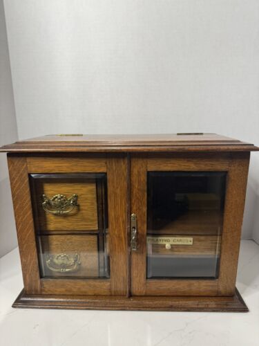 Vintage Oak And Brass Smoking And Game Cabinet