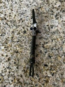 Green Paracord Knife Lanyard With Polished Silver Metal Two Sided Skull Bead