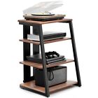 Design 4-Tier AV Media Stand Corner Shelf for Record Player Wooden Stereo Cab...