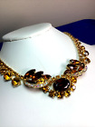 Vintage Weiss Crescent Moon Amber Gold AB Crystals STATEMENT Necklace   NN165