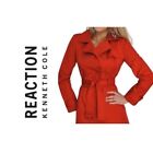 Kenneth Cole Reaction Trench Coat Womens Red Belted Button Front Lined Sz S
