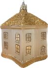 Crate and Barrel Christmas Ornament Glass Star House 4 Inch with Box Gold Czech