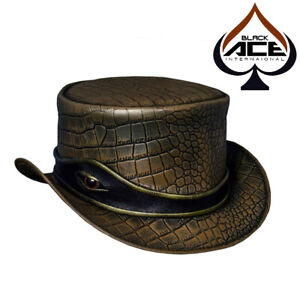 Leather Top Hat El Dorado Deadman Biker Crocodile Eye Band Top Hat Steampunk Hat