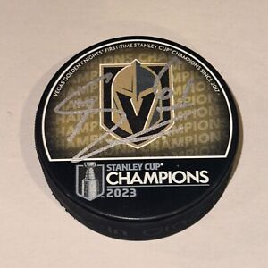 MARK STONE Signed Knights 2023 STANLEY CUP CHAMPS Puck Beckett Auth BAS