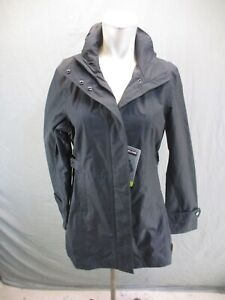 NWT KIRKLAND Size S Womens Black Full Zip Stand Collar Snap Hood Trench Coat 732