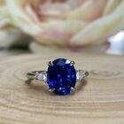 14k White Gold Diamond Rings Blue Sapphire Oval 4.60 Carat Certified Lab Created