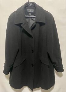 London Fog Coat Mens 1X Long Black Gray Wool Trench Jacket Lined Heavy Big Tall