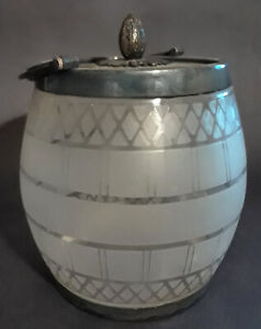 Antique English Silverplate Mounted Frosted Glass Biscuit Barrel