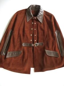 Vtg 70s Western Cowboy Cowgirl Split Leather Poncho Cape Duster Rodeo Womens M