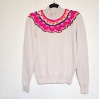 CAbi XS Winsome Pullover Mockneck Sweater Embroidered Women Tan Pink 4416