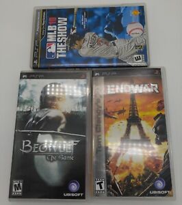 Sony PSP Game Lot of 3 - w/Manuals, Cases Beowulf, End War, MLB 10 The Show Cib