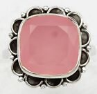 Natural Faceted Rose Quartz 925 Solid Sterling Silver Ring Jewelry Sz 7.5 K17-7