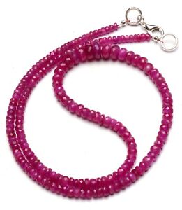 Natural Gem Mogok Ruby Faceted 3 to 7.5mm Size Rondelle Beads Necklace 18