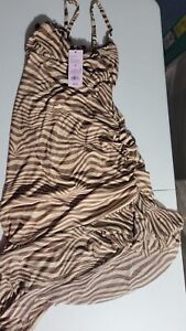 Women's Sleeveless Mesh Dress - Wild Fable Light Brown Zebra Striped M