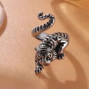 Elegant 925 Sterling Silver Charms Fashion Jewelry Tiger Ring One Size Fit All