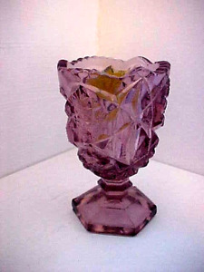 Vintage John E. Kemple Toltec Design Amethyst Footed Toothpick Holder with Label