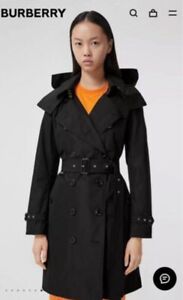 Woman's Burberry Mid-length Kensington Heritage Trench Coat Silky Black UK6