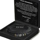 To My Grandson Leather Bracelet For Birthday Christmas Graduation Love You Gift