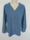 WOMANS XS/S blue cotton button long sleeve V-NECK SHIRT