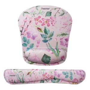 Floral Mouse Pad with Wrist Support and Keyboard Wrist Rest, Trapezoid S, Pink