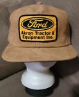 Vintage 70s Ford Tractor & Equipment Akron Ohio Tan Suede Cap Hat Snapback