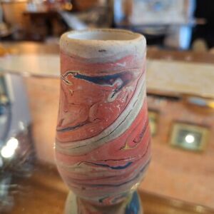 New ListingNemadji USA Pottery Vase Stunning Colorful Swirls Red Green Blue Tan 3.5
