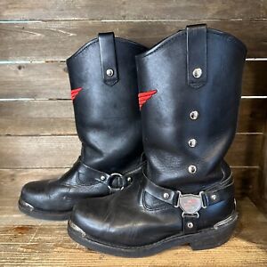 Mens Red Wing Engineer Black Leather Weastern Motorcycle Biker Boots Size 8 D