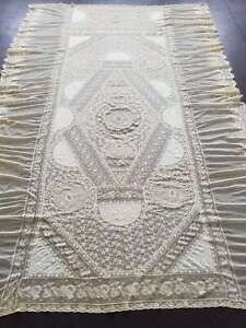 Antique and Lovely Circa 1860 Brussels Lace W/Point De Gaze Tablecloth 264x176cm