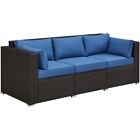 3-Seat Outdoor Rattan Couch Patio Wicker Sofa w/Protective Cover & Throw Pillows