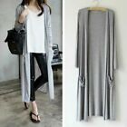 Lady Long Sleeve Maxi Cardigan Boyfriend Cover Up Open Floaty Plain Casual Solid