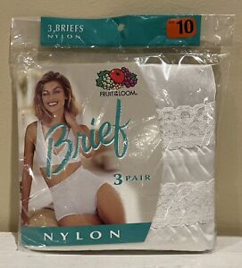 NOS Vintage Fruit Of The Loom Nylon Brief Panties 3 Pair Women’s Sz 10 New