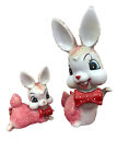 Vintage 1950's Pink Sugared Bunny Rabbits Spring Easter Japan Porcelain Kitsch