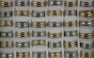 Bulk Lots 32pcs Mixed Men's Stainless Steel Jewelry Wholesale Rhinestone Rings