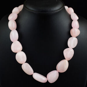 822 Cts Earth Mined Single Strand Pink Rose Quartz Beaded Necklace SK 05E448