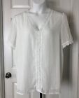 Short Sleeve Top Embroidered Lace Trim Womens XXL V-Neck Semi-Sheer Textured