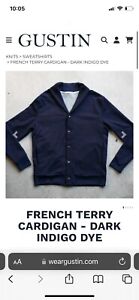 Gustin cardigan Sweatshirt French Terry Indigo Dye mens Large made USA sweater