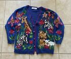 Vintage Belle Pointe Women's Cardigan Sweater Size XL Safari Animal Floral