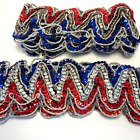 Vintage Red Blue Silver Sequin And Bead Trim 2 Pieces