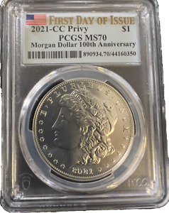 2021 CC Morgan Dollar Certified by PCGS MS 70. First Day Of Issue.
