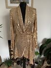 ZARA Gold Sequin Sparkly Wrap Blazer Jacket Mini Dress - Size M BLOGGERS FAV