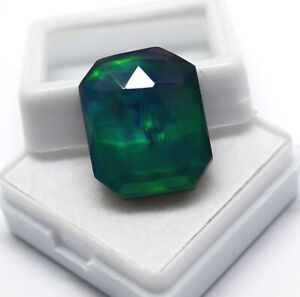 Unique Natural Beautiful Black Opal 16 Ct Emerald Shape Certified Gemstone.