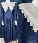 VTG Modest Cottage Jessica McClintock Dress 12 Blue Yoke Lace Gunne Sax