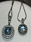 2 Vintage Sterling Silver 925 Blue Topaz Pendant Jewelry 18” Necklaces