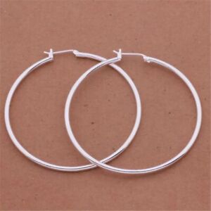 Womens 925 Sterling Silver 50mm 2” Big Round Large Thin Hoop Earrings E39