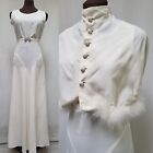 GORGEOUS Vintage 1930s Ivory Dress w/ Belt and Feather Trimmed Capelet - Size S