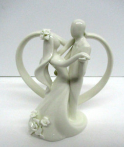 Classic Ivory White Porcelain Stylized dancing Heart cake topper Wedding Ceramic