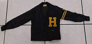 Vintage H L Whiting Co  Sweater Letterman Varsity YELLOW Letter H LADY Size M