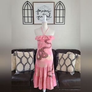 Vintage Butterfly Dropout Pink Snake Print Strapless Tiered Dress Size S Y2K