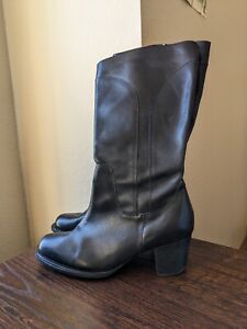 LL Bean Tall Black Side Zip Leather Heeled Boots Woman’s Size 8 W Wide