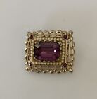 Vintage Faceted Purple Amethyst Seed Pearl Gold Tone Brooch Pin